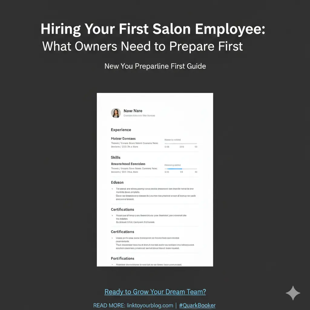 Professional resume or CV displayed on a digital screen, emphasizing qualifications and experience for a salon role.