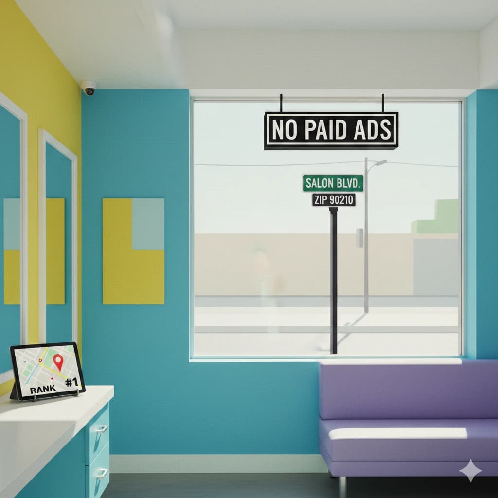 minimalist luxury hair salon interior with clean white aesthetic bright natural lighting and high end equipment in a professional setting