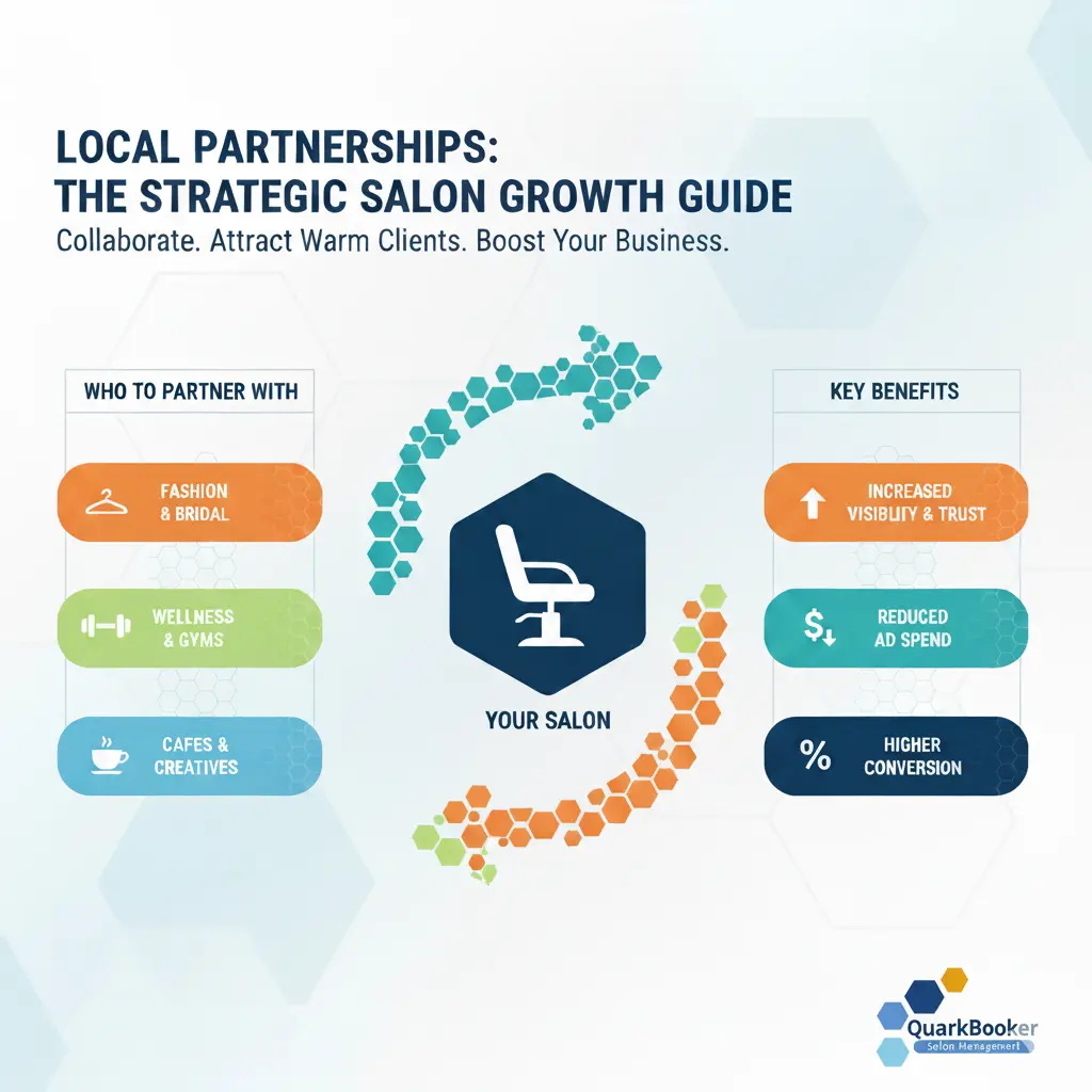 Salon owner shaking hands with local brand partner in front of a modern salon storefront