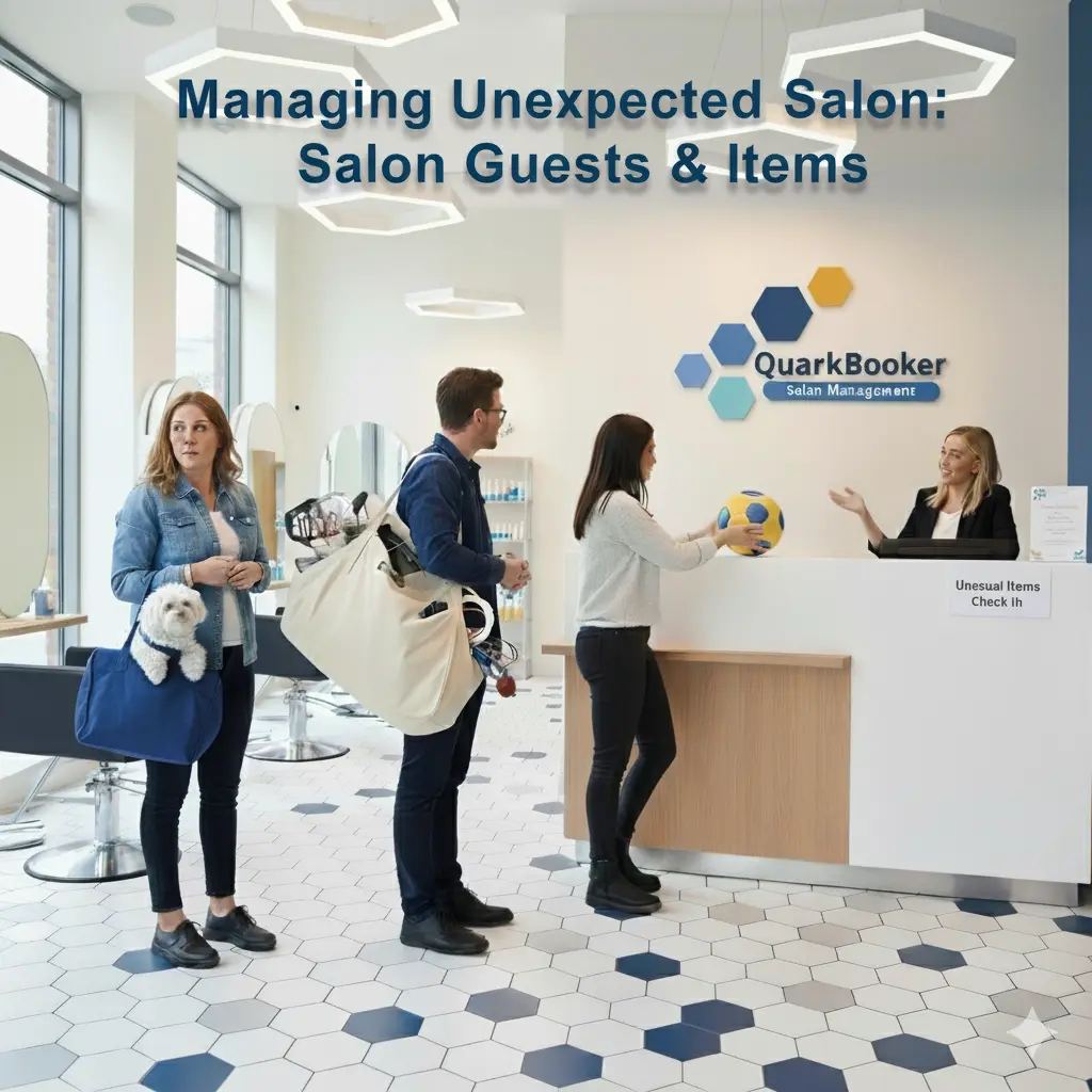 Salon client bringing a pet and unusual bag during appointment