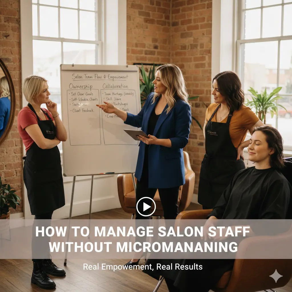 Salon owner leading a professional team using structured systems instead of micromanagement