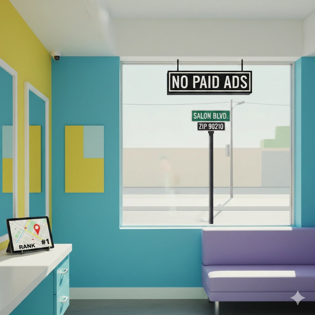 minimalist luxury hair salon interior with clean white aesthetic bright natural lighting and high end equipment in a professional setting