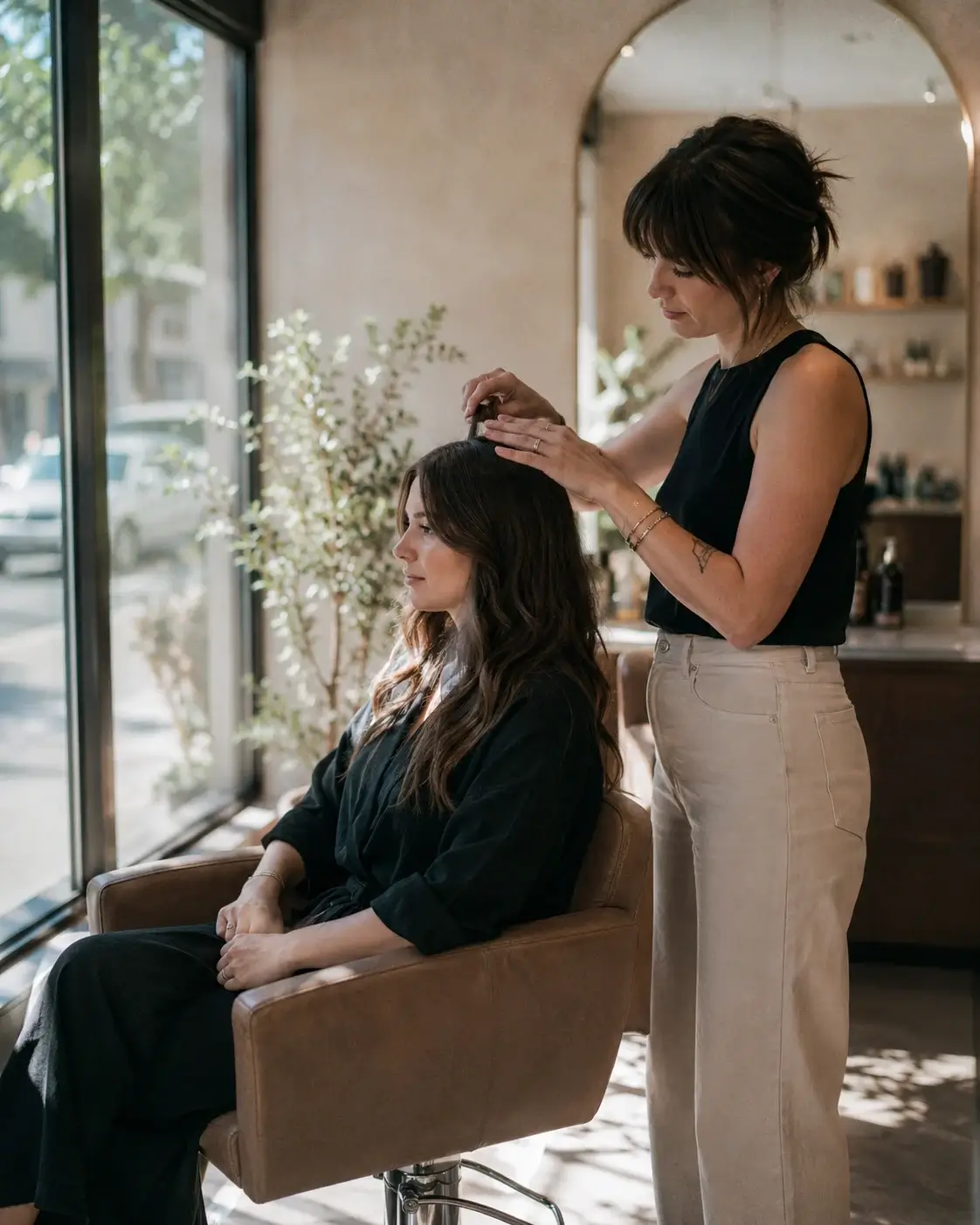 A professional stylist providing a personalized hair service